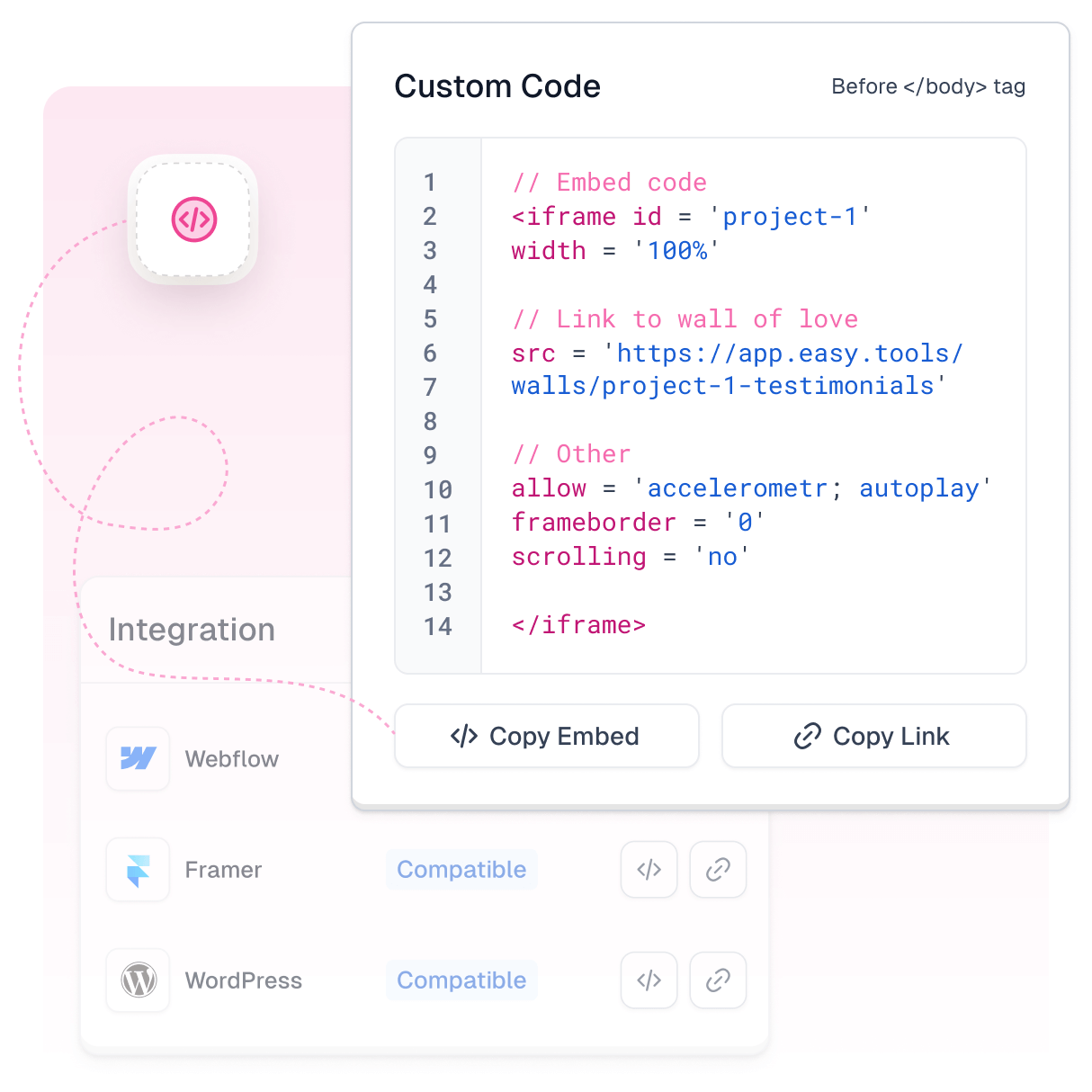 Code snippet for integrating testimonials with any website
