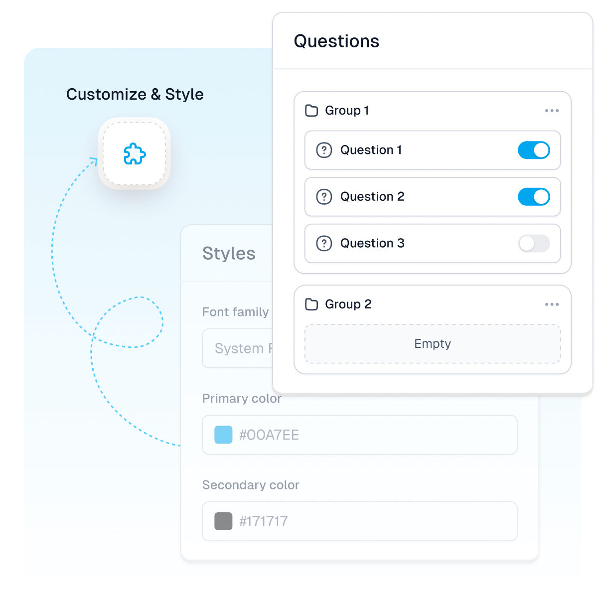Questions module for adding and styling FAQ elements.