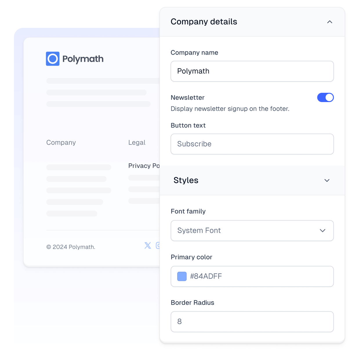 Module for setting up a website footer and filling it with company details