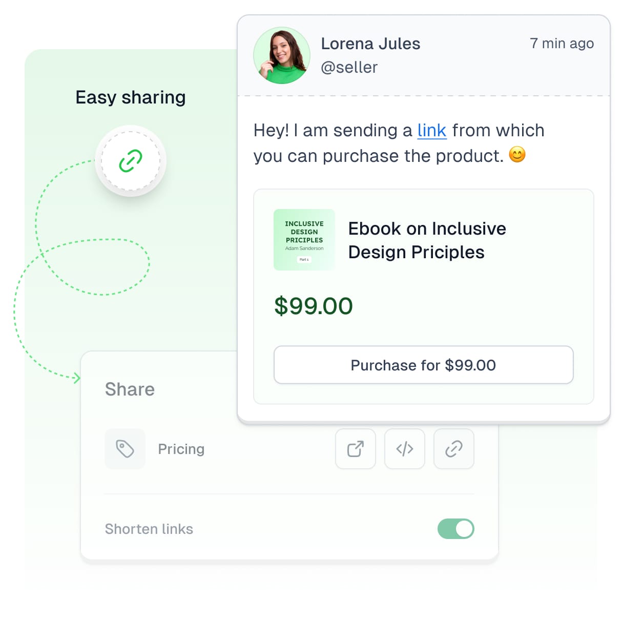View allowing to share the offer page anywhere, e.g. in a direct message to a customer