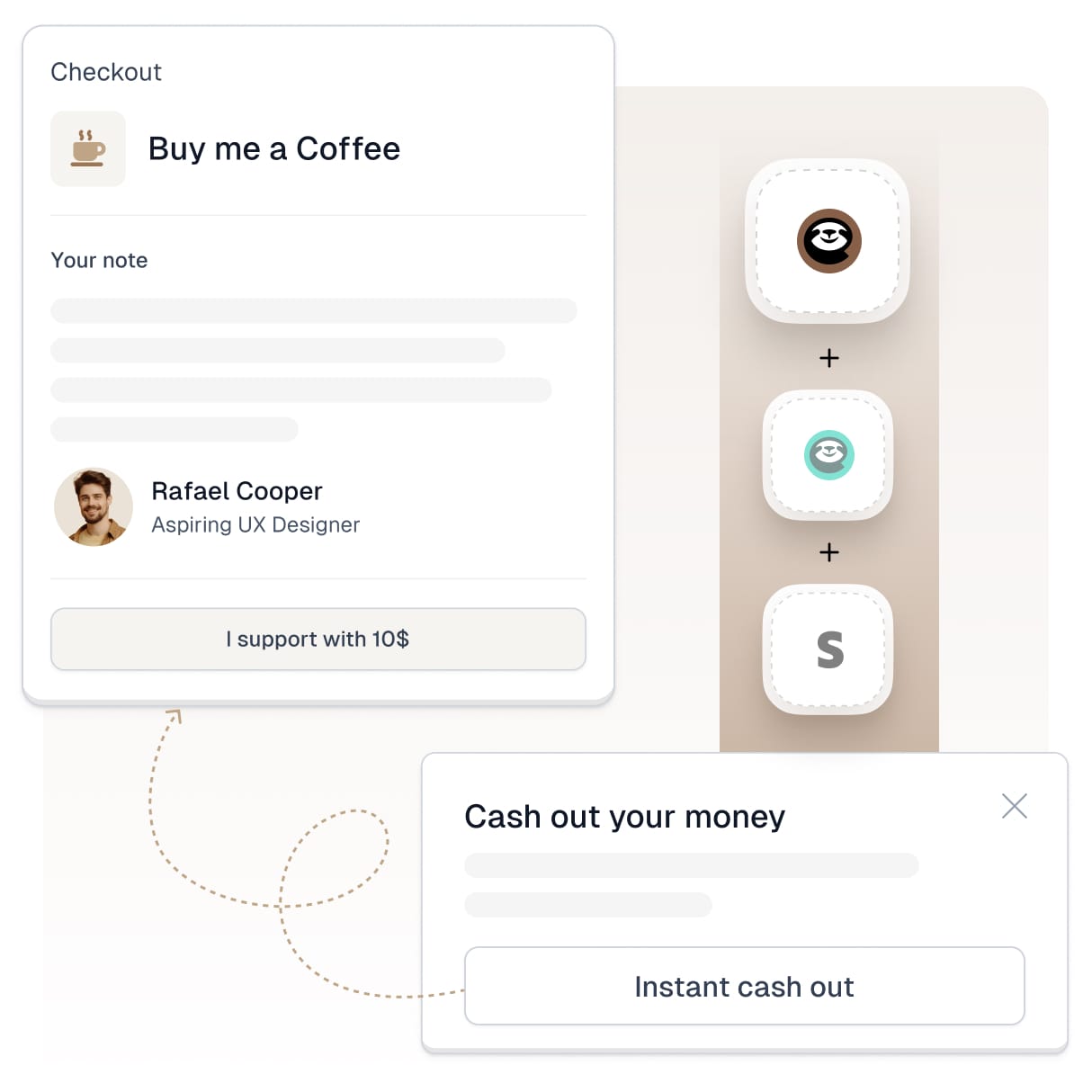Interfaz de checkout de Easycart para apoyar a los creadores.