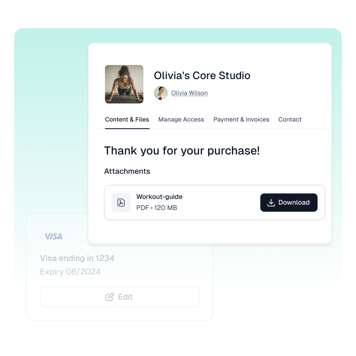 Creators store within the customer portal, where client can access purchased products