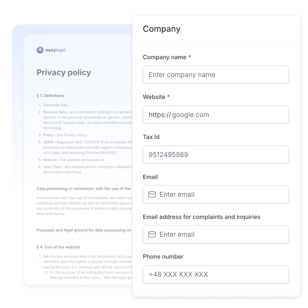 Interface element for uploading company details displayed on generated documents