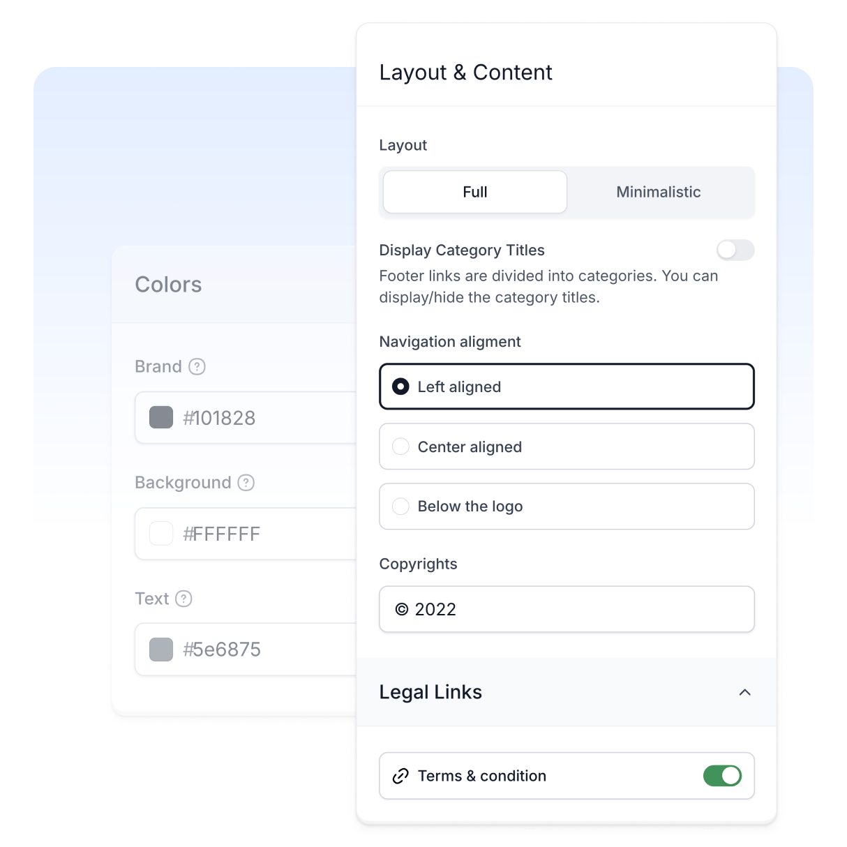 Easylegal footer builder interface