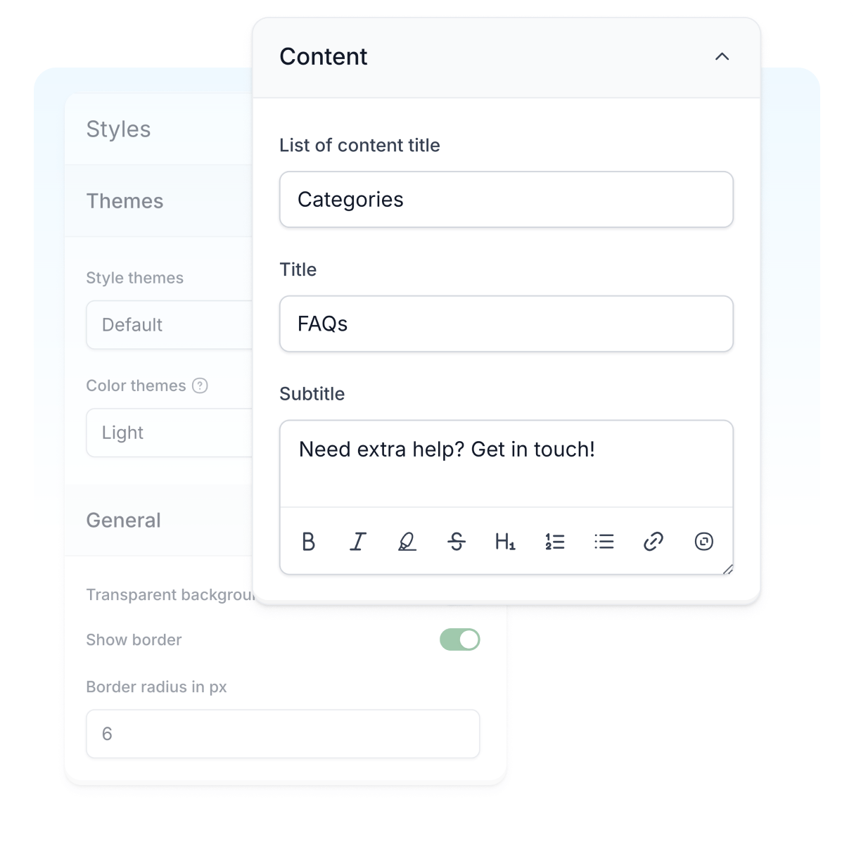 FAQ builder interface.
