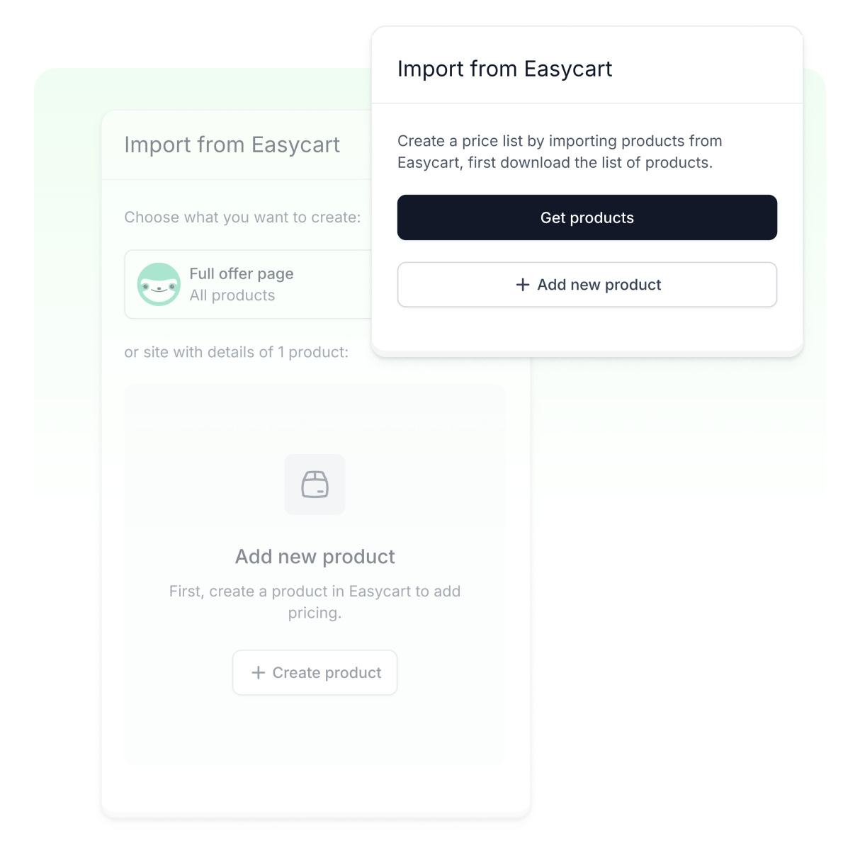 Easyoffer interface for importing products from Easycart.