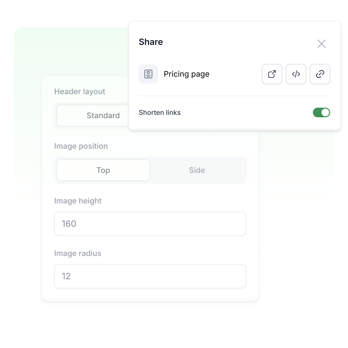 Easyoffer interface for customizing offer page layout and sharing links.