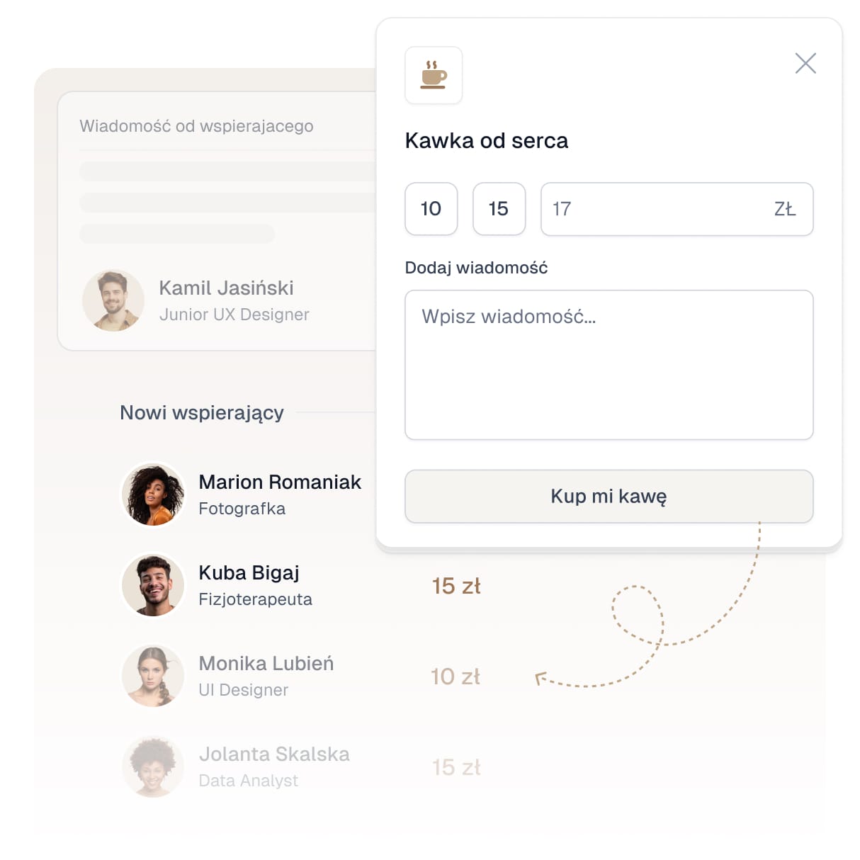 Widżet Easycoffee umożliwiający wspieranie twórców.