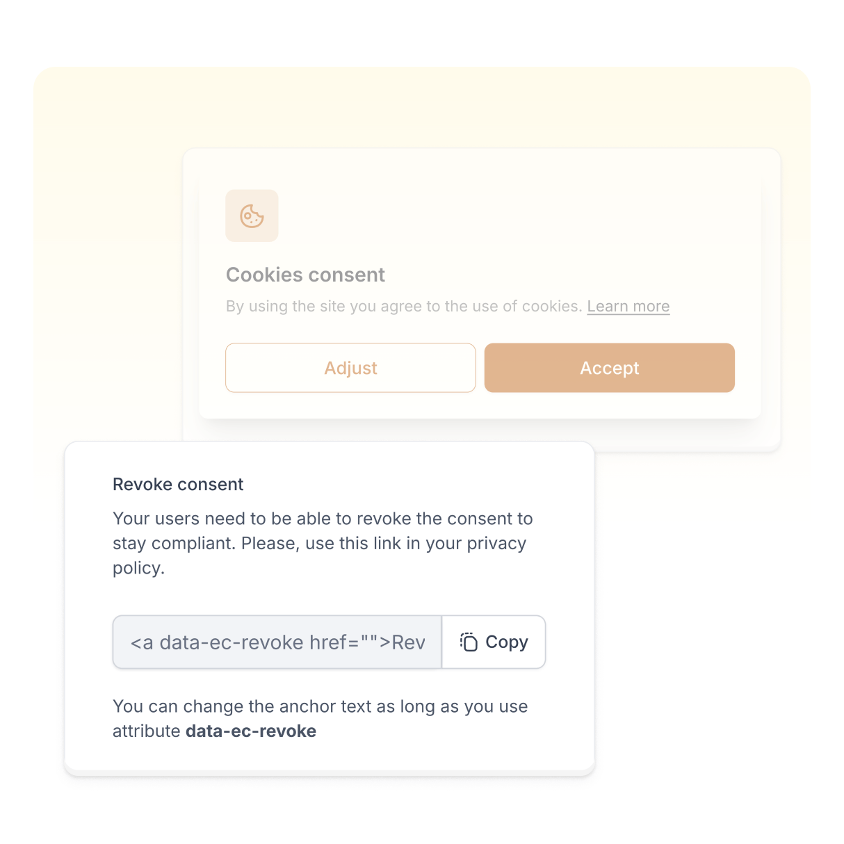 Ventana de consentimiento de cookies con controles para actualizar el consentimiento