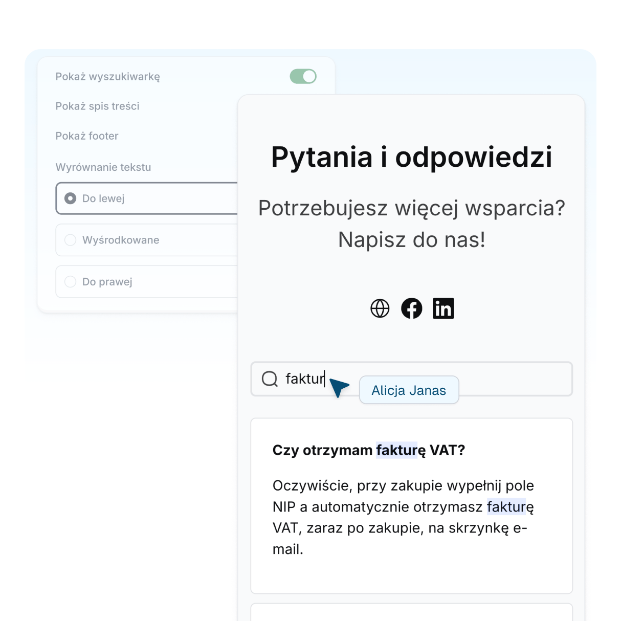 Sekcja EasyFAQ z wyszukiwarką.