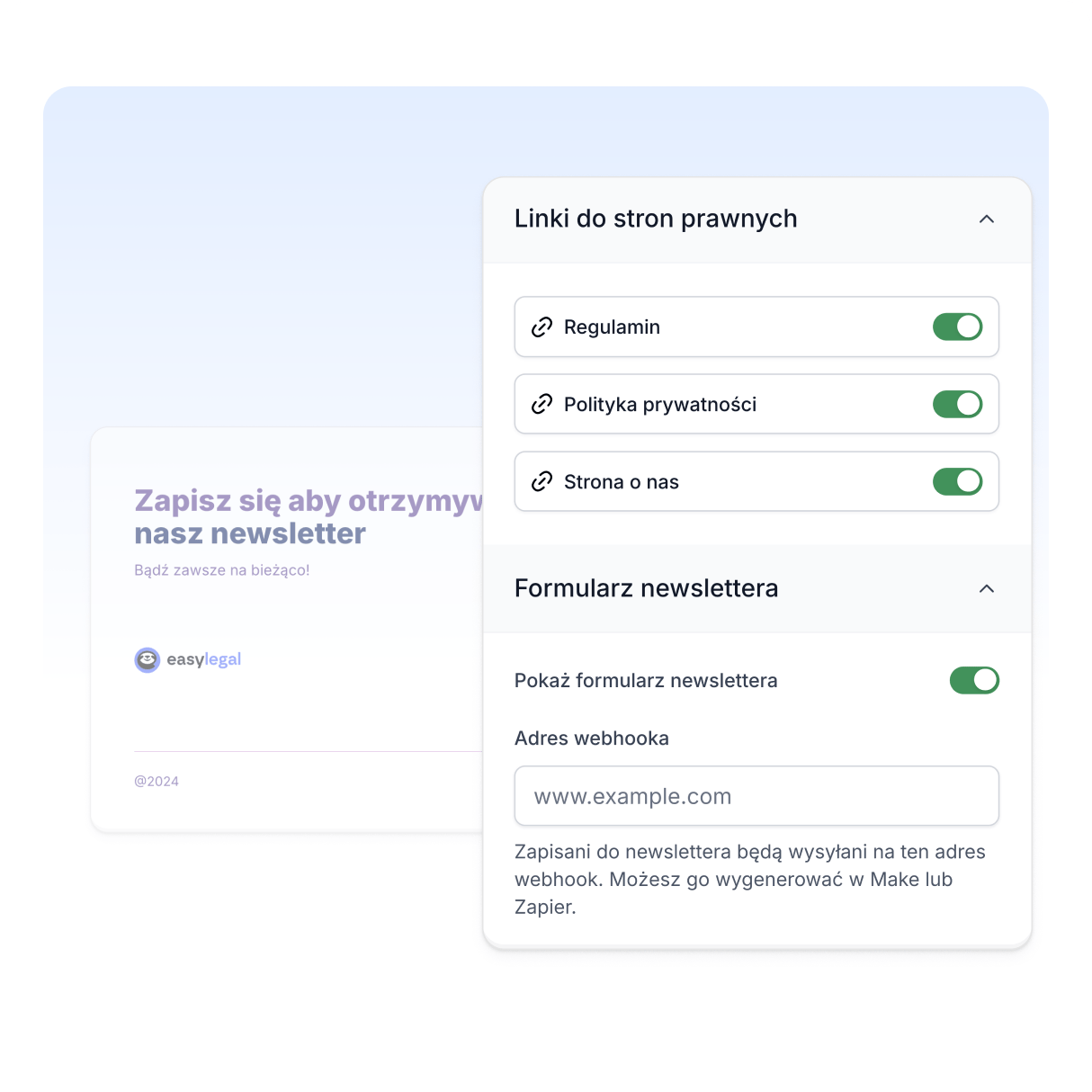 Interfejs konfiguracji stopki Easylegal