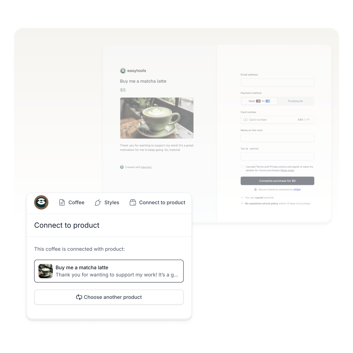 Configuración de donación puntual en Easycoffee.