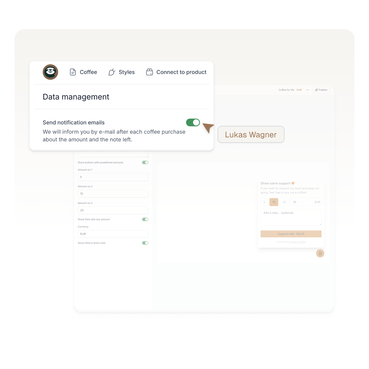 Ajustes de notificaciones por email de Easycoffee.