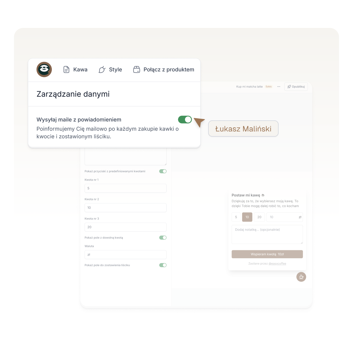 Ustawienia powiadomień e-mail Easycoffee.