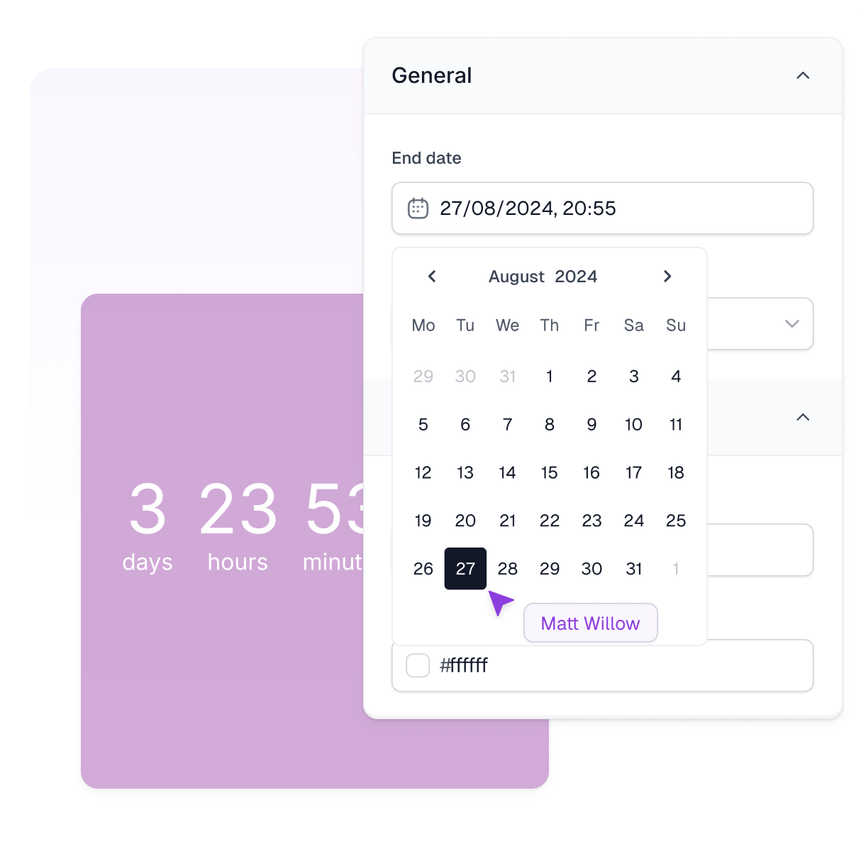 Easytimer calendar and end date configuration.