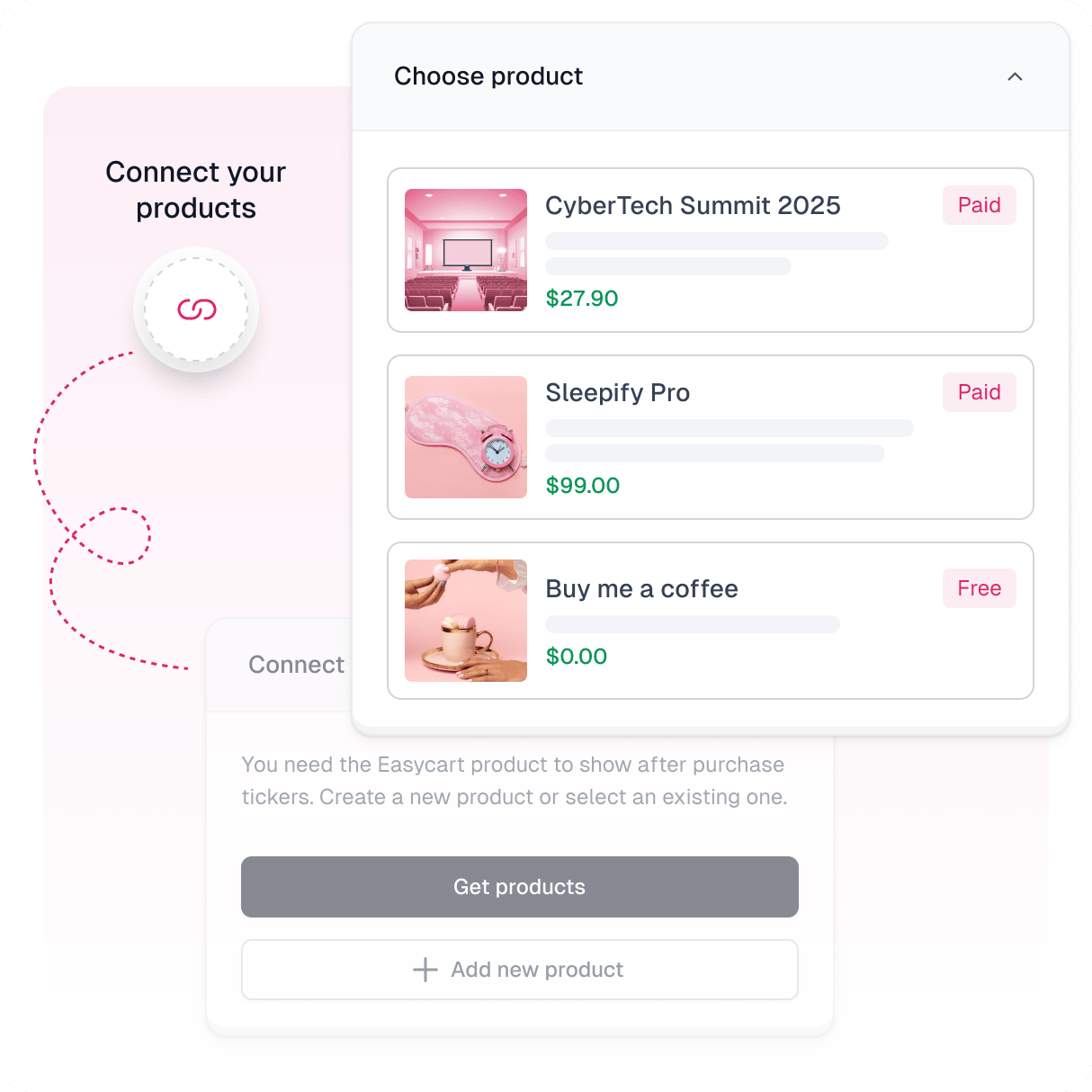 Easyticker interface for connecting tickers to Easycart products.