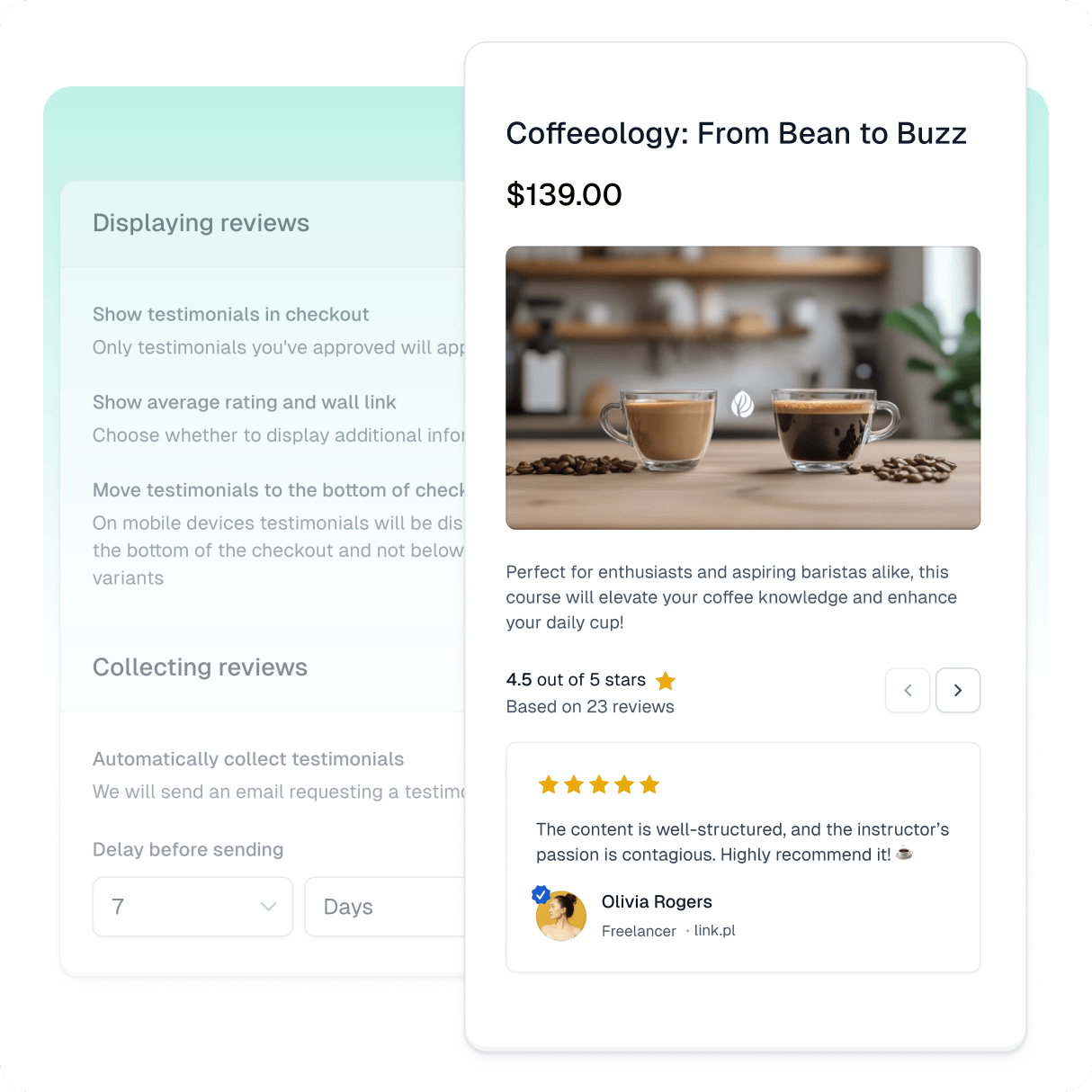 Easycart checkout with testimonial display in the cart.