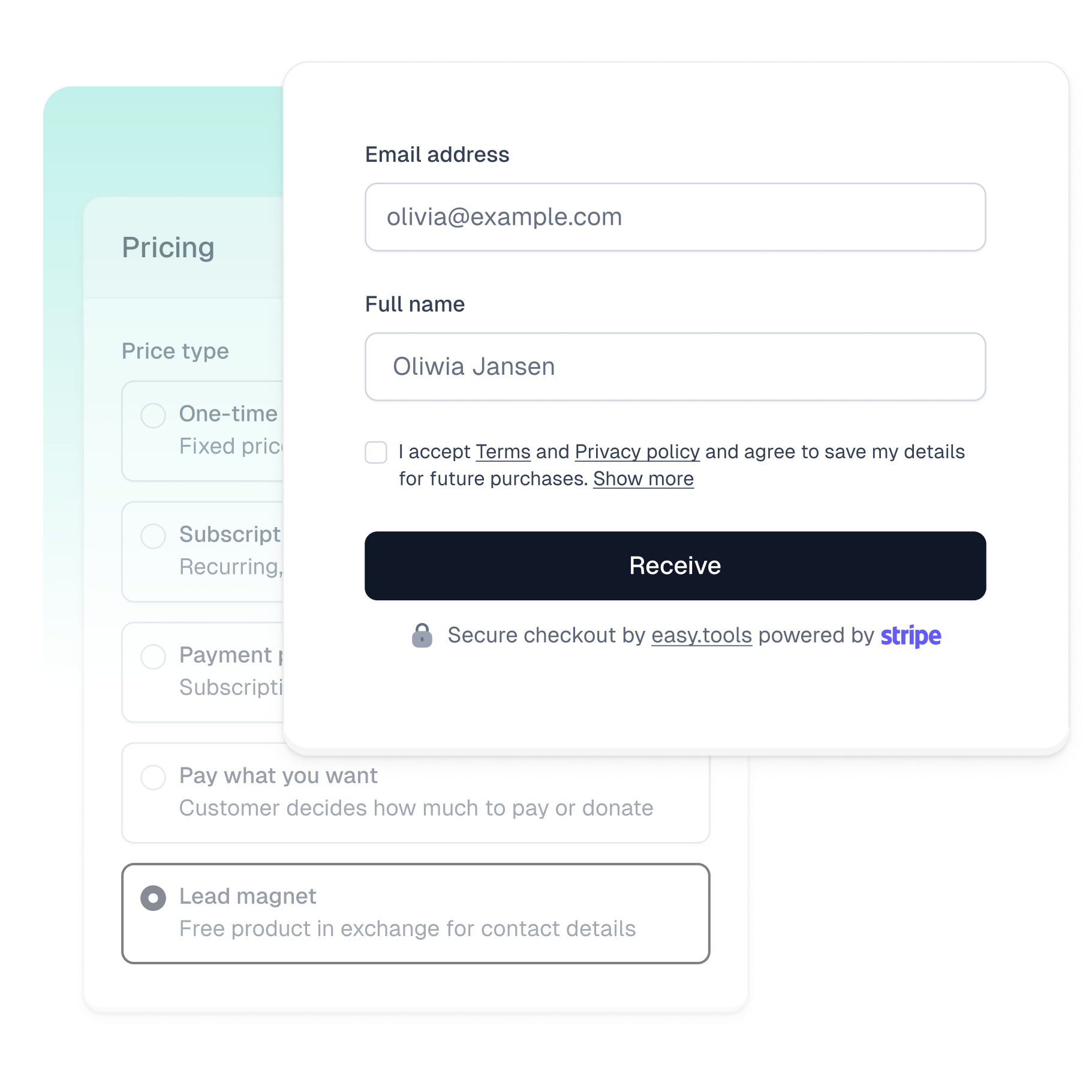 Easytools interface featuring lead magnet price