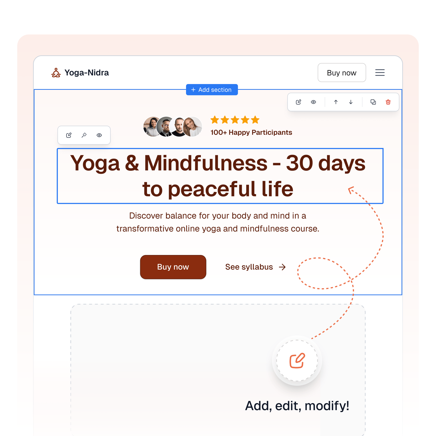 Editing a website with Easypage drag-and-drop