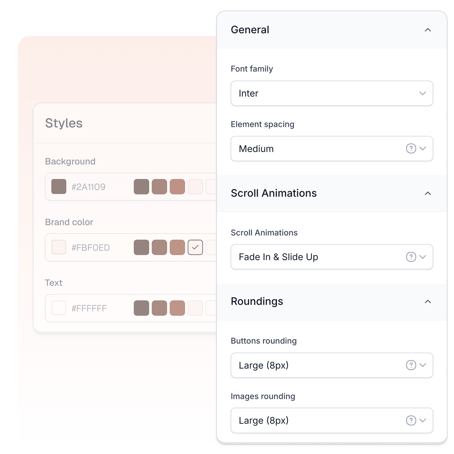 Easypage branding and style settings
