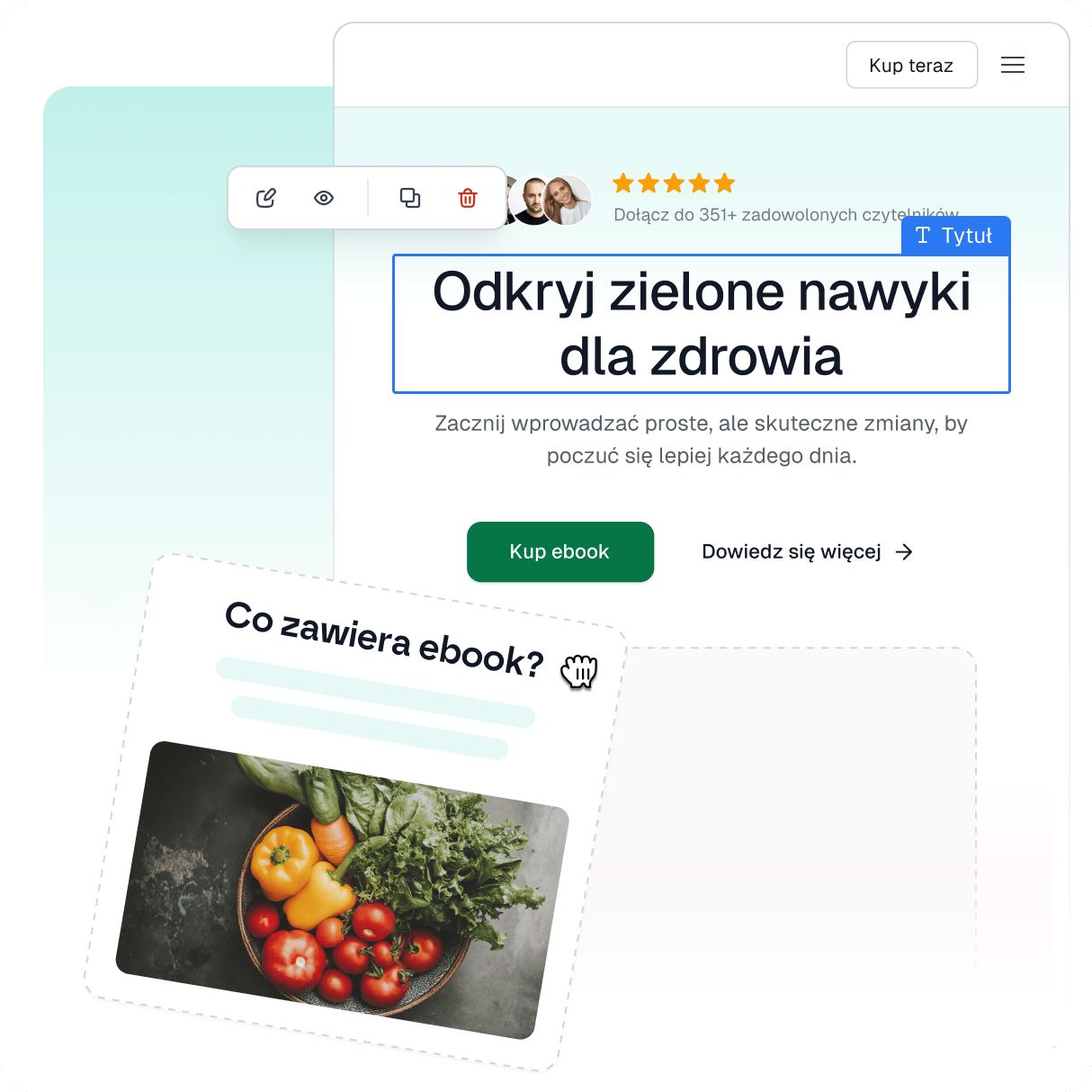 Landing page ebooka wygenerowany w Easytools