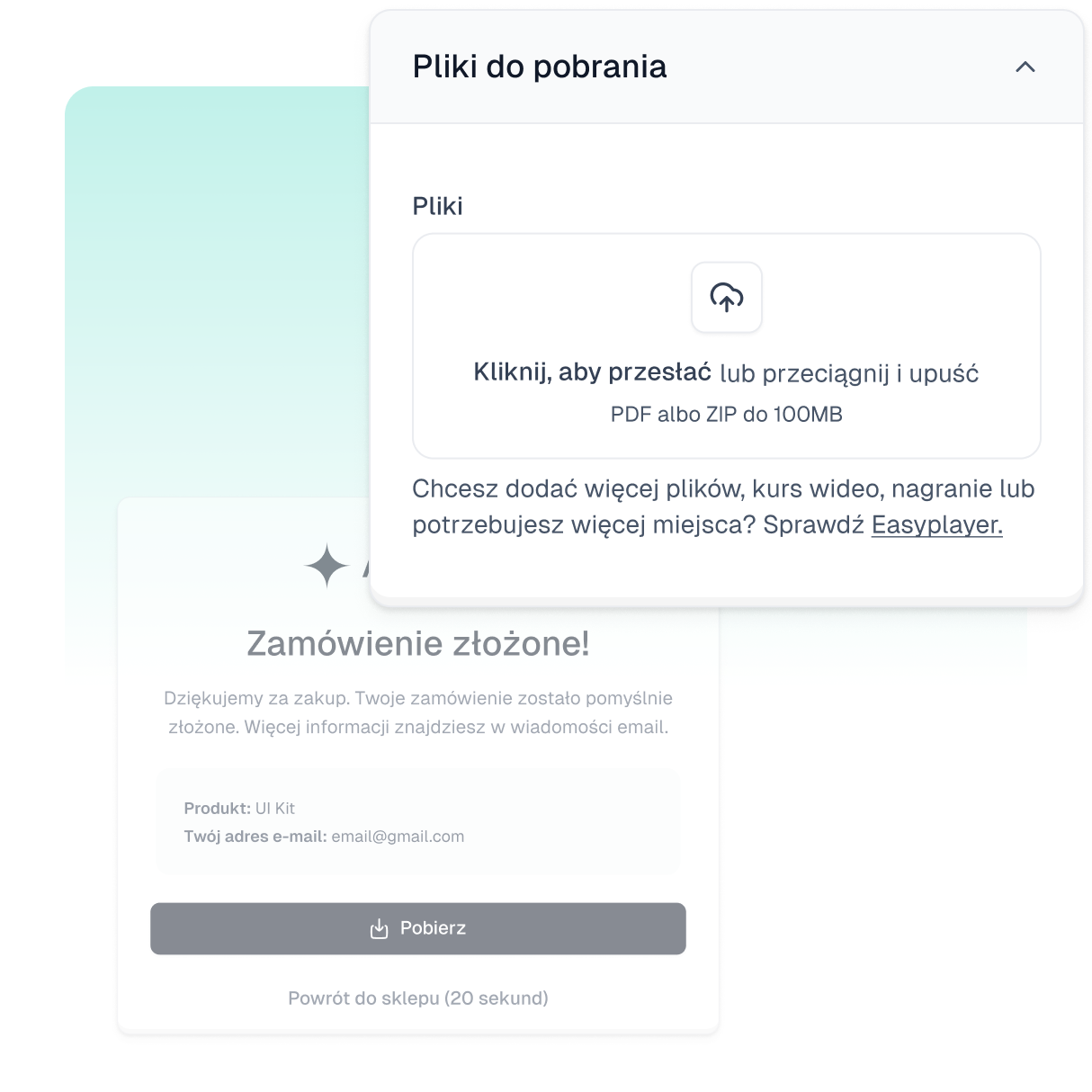 Interfejs hostingu plików i cyfrowych pobrań w Easytools