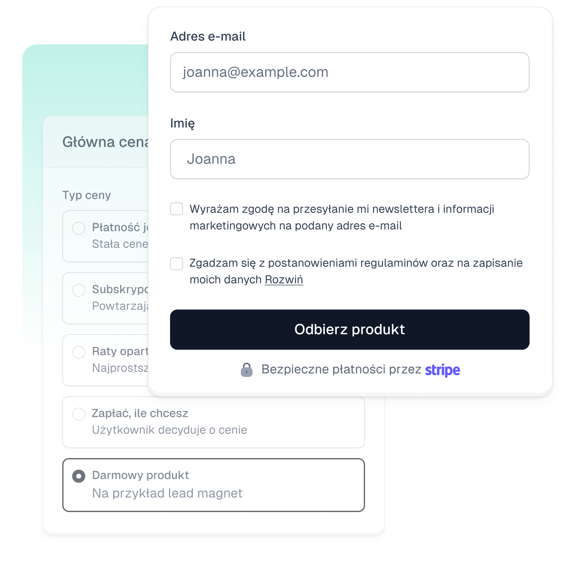 Interfejs lead magnetu dla ebooka w Easytools