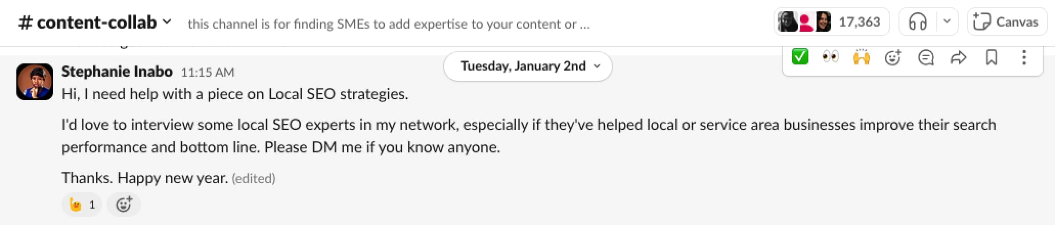 Vous pouvez aussi poser une question dans un groupe pertinent sur les réseaux sociaux ou sur Slack et demander l'avis ou l'aide des membres, comme...