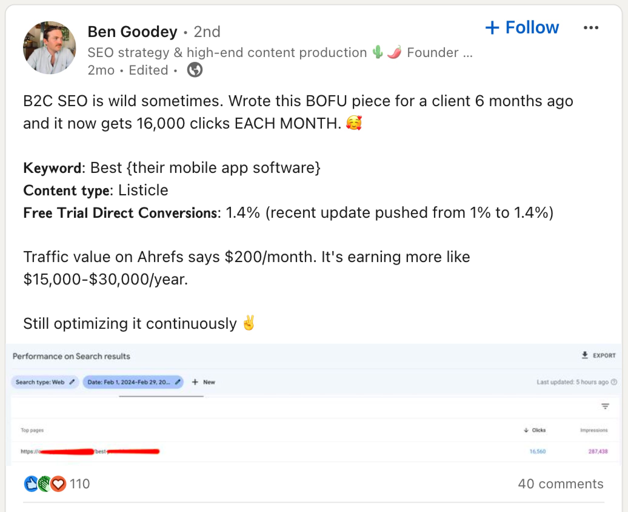 Rien d'étonnant à ce qu'il ait construit une audience LinkedIn de plus de 40k personnes.