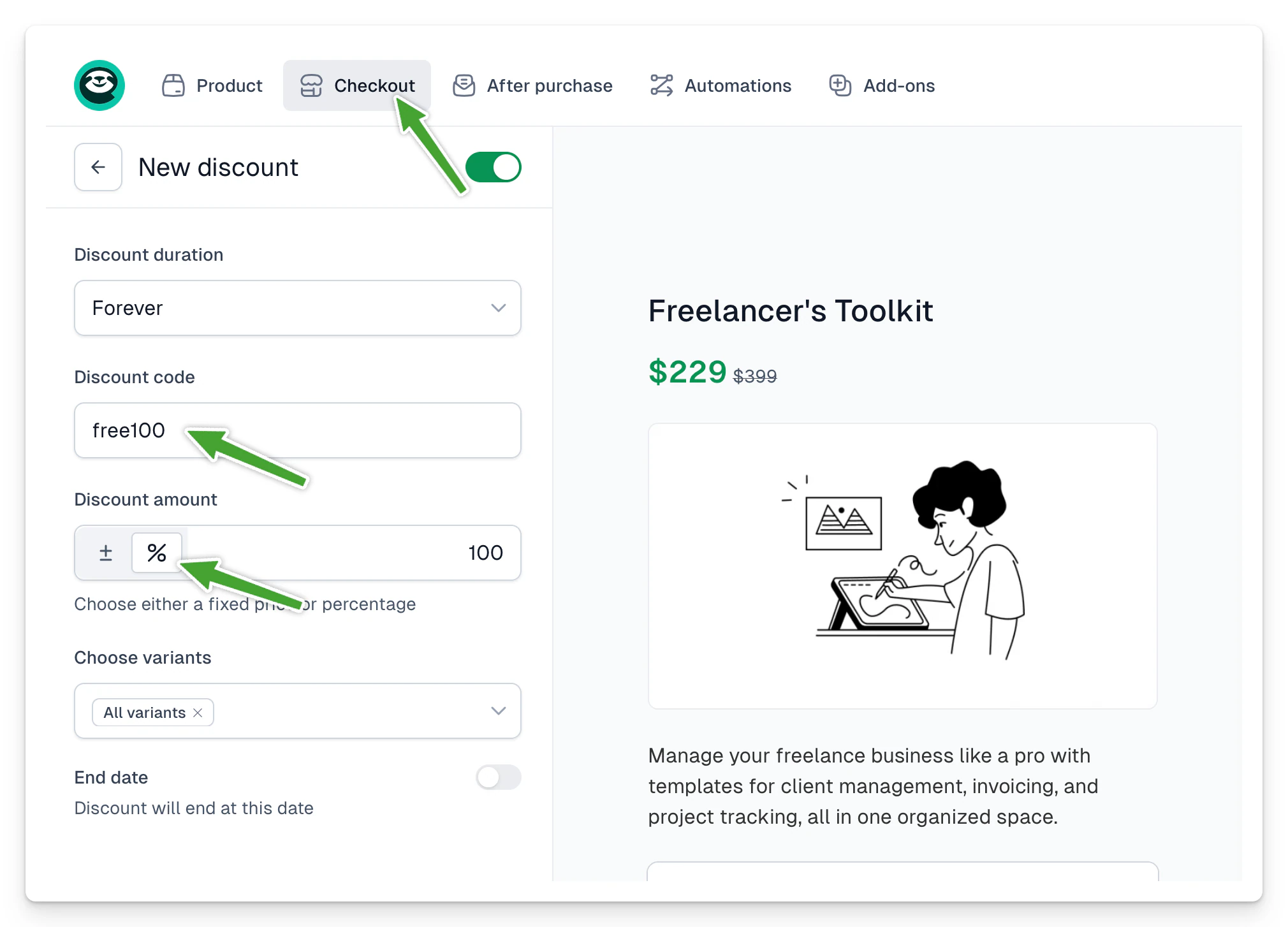 Creating a 100% promo code for test purchases
