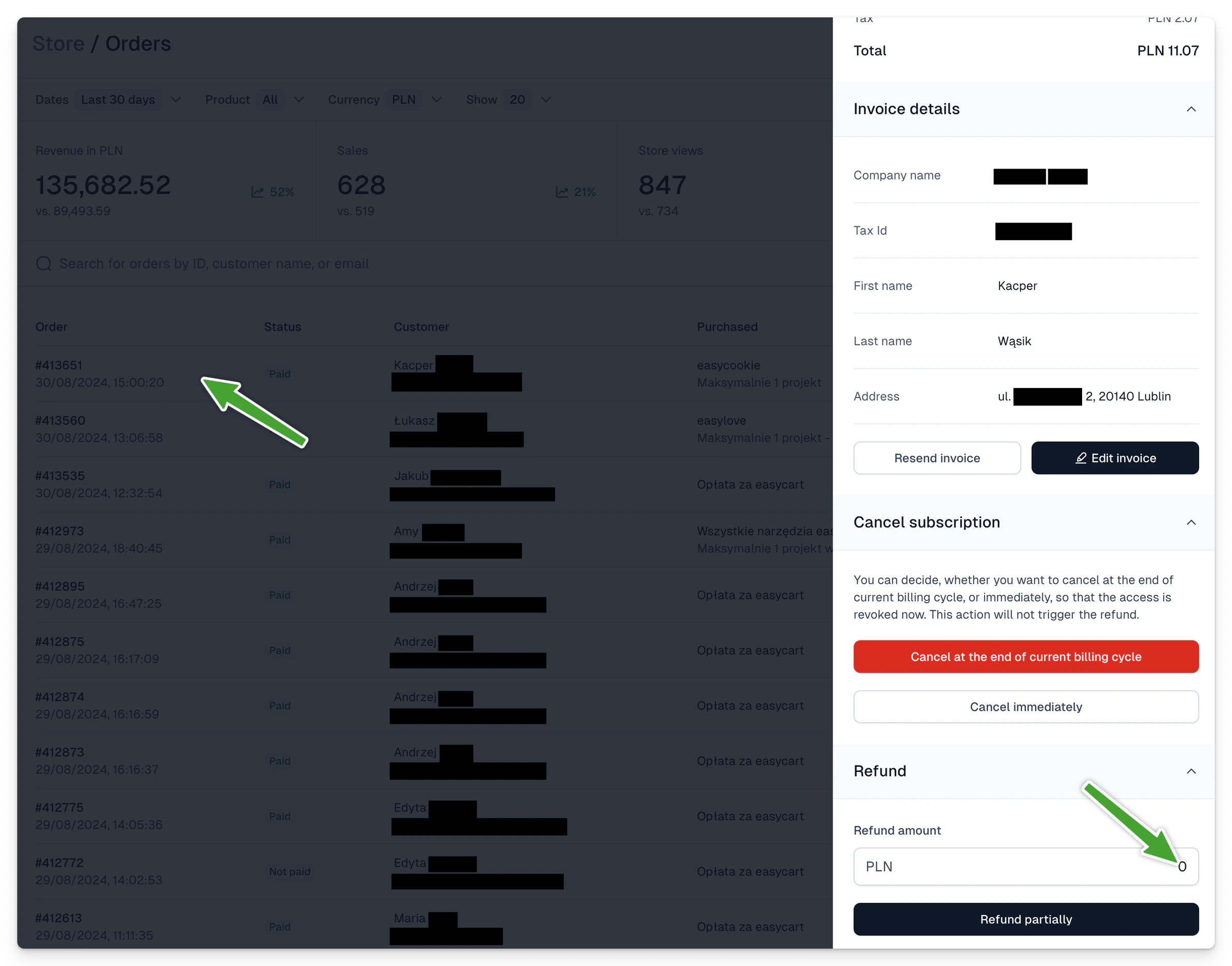 Purchase and refund