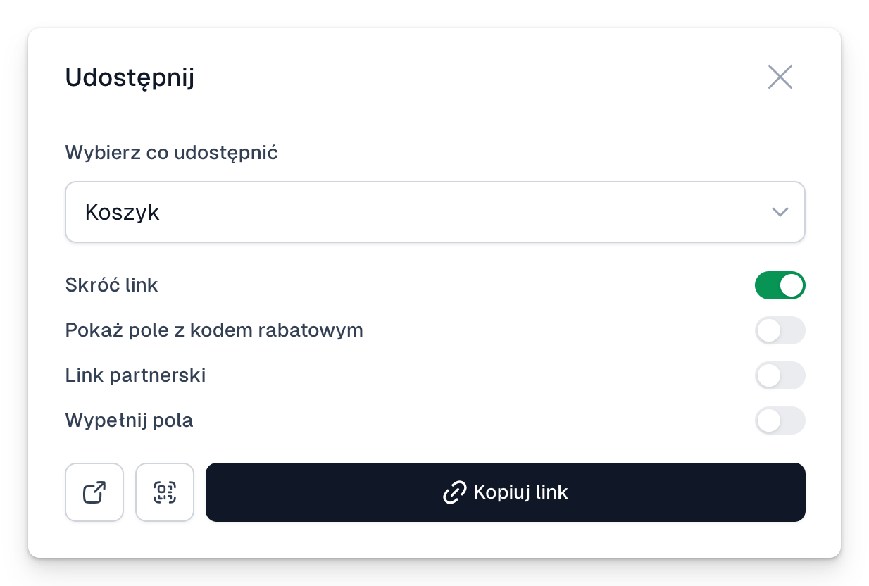 Po wybraniu przycisku Udostępnij, masz możliwość ustawienia odpowiednich opcji linku, który generujesz.