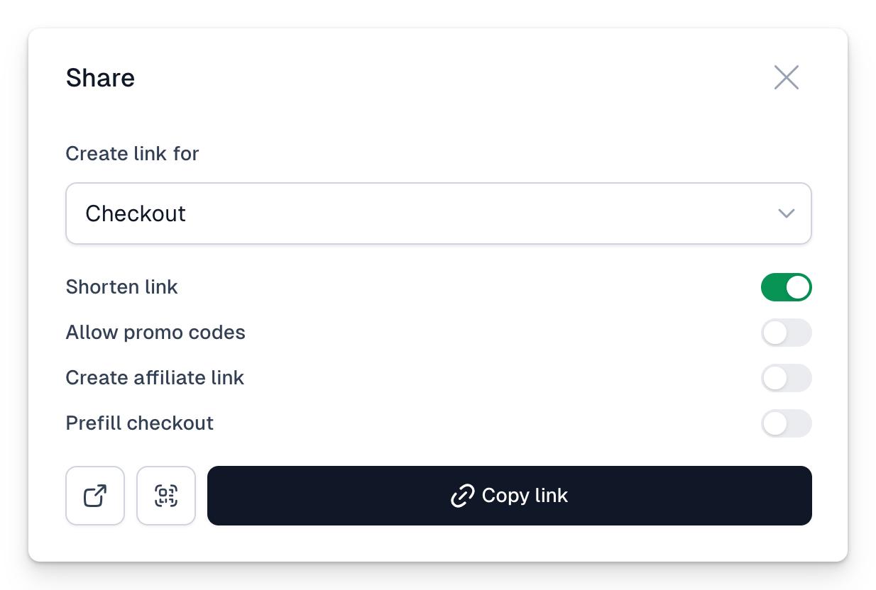Copying the checkout link from the sharing panel