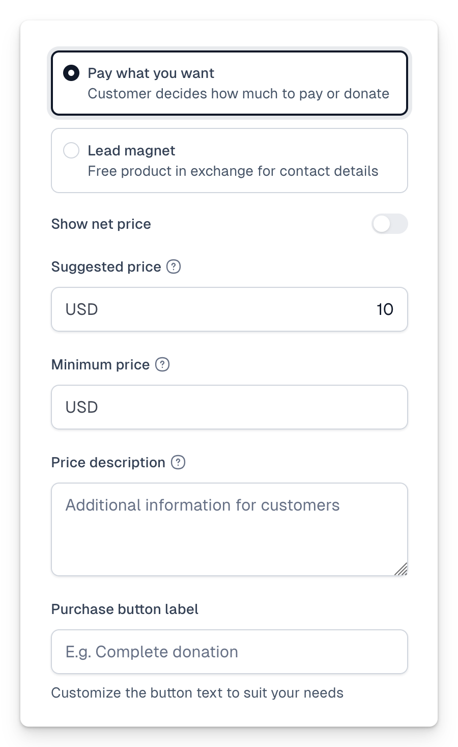 Pay what you want: “Pay what you want” screen