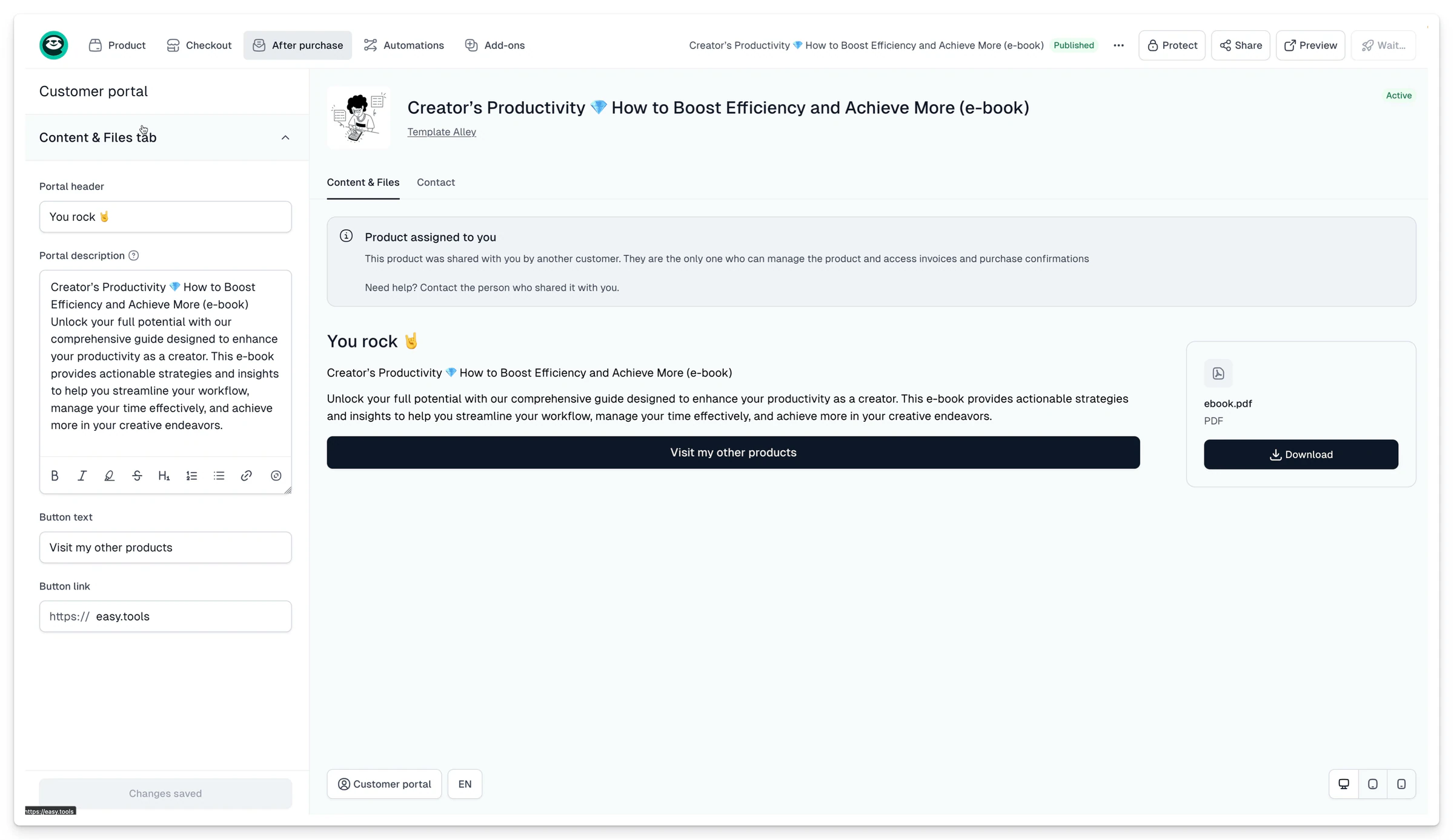 Fields allowing to adjust content displayed on customer portal