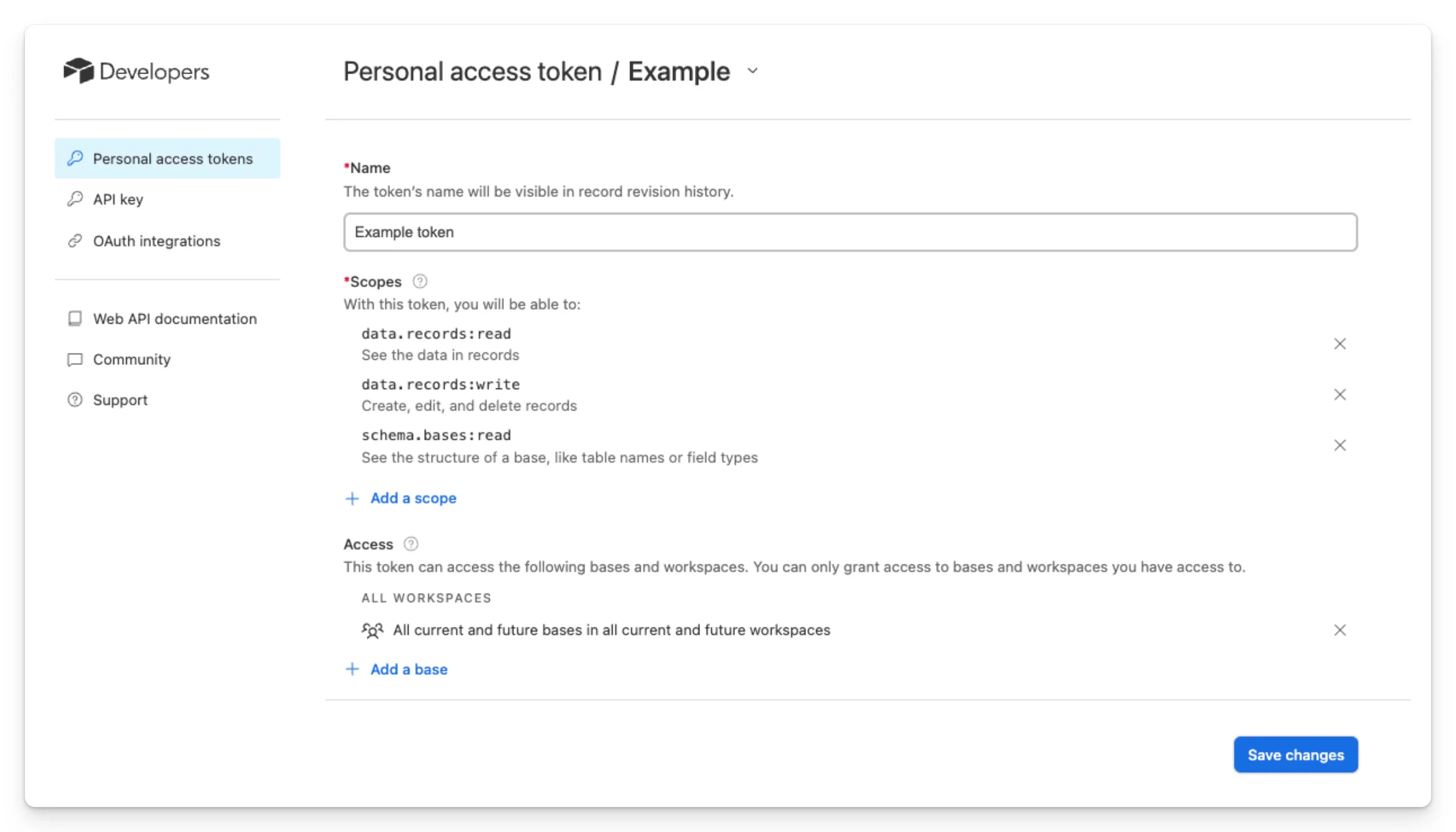 Generate access token in Airtable settings to enable Easytools integration