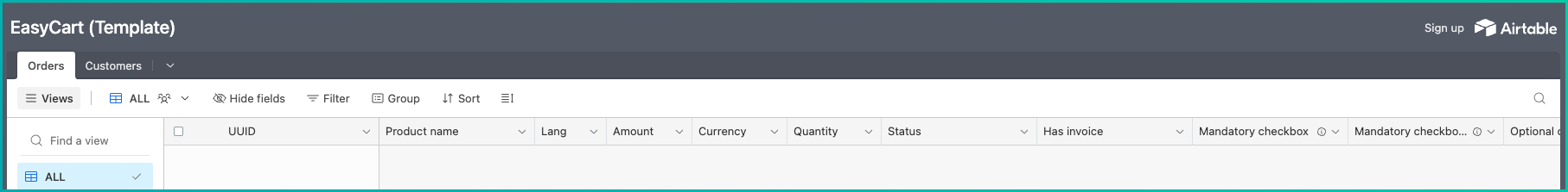 Zdarzenia subskrypcji wysyłane z Easytools do tabeli Airtable