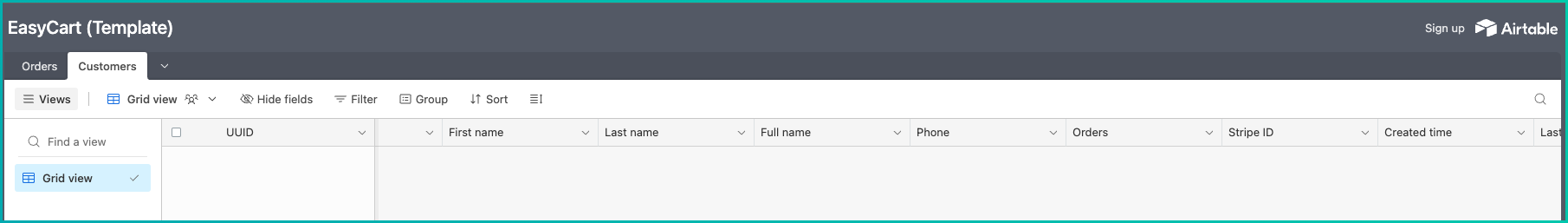 Airtable - zdarzenia subskrypcji w tabeli
