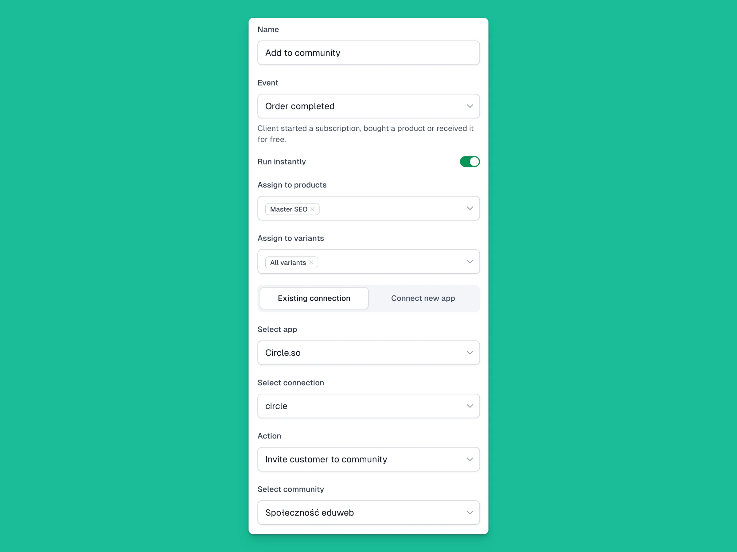 Configuring an automation scenario in Easytools