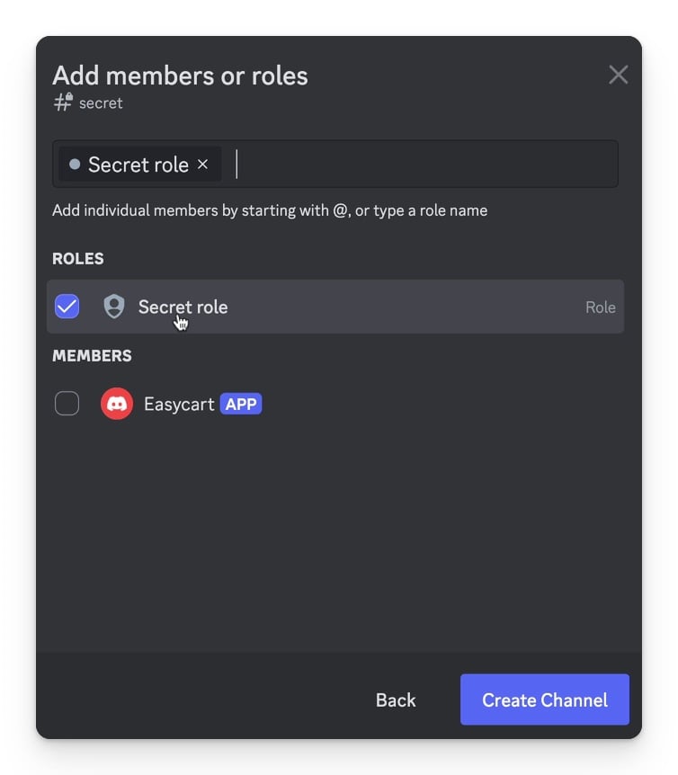 Adding a secret role in Discord 