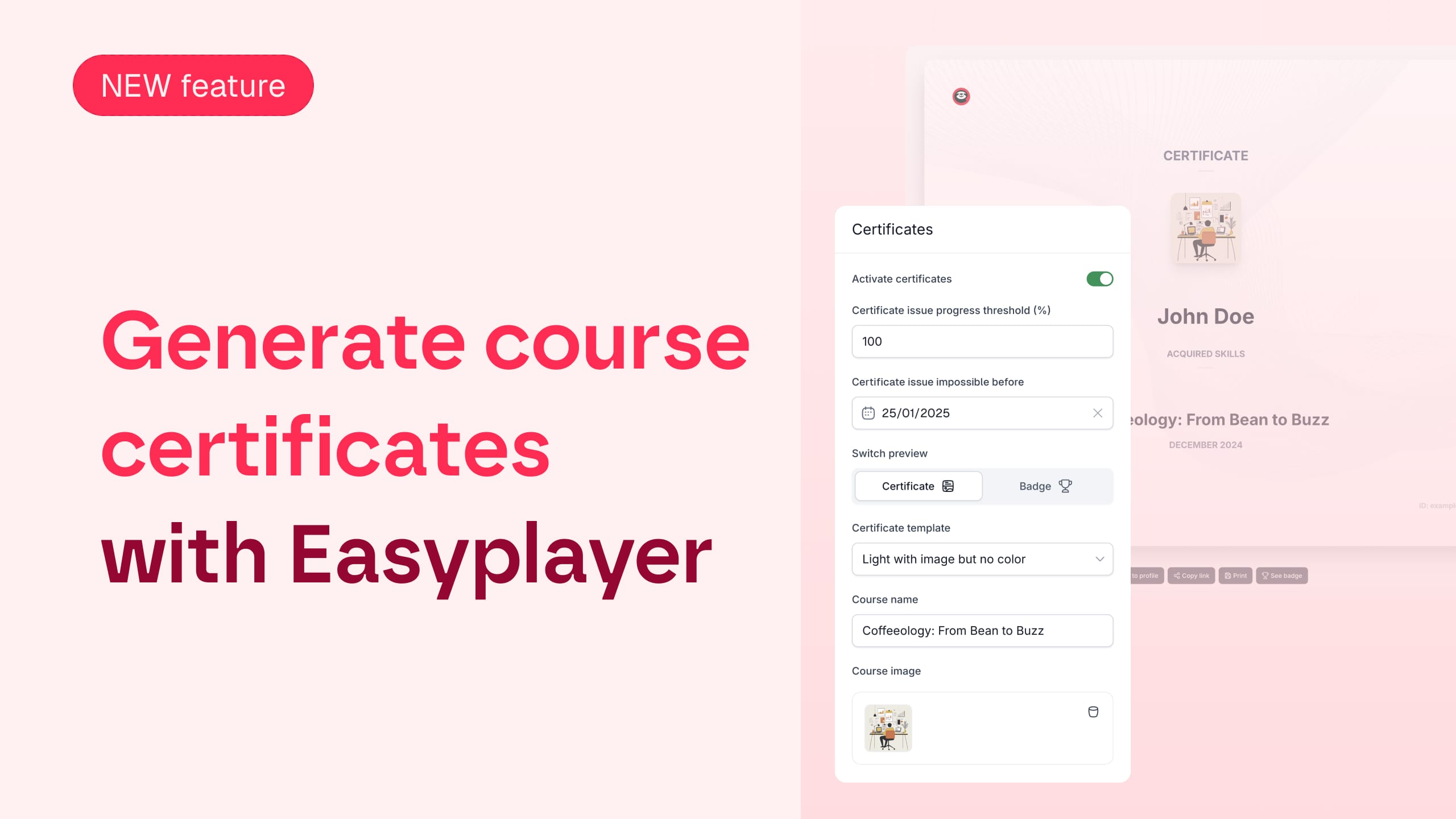 New feature: Certificates in Easyplayer