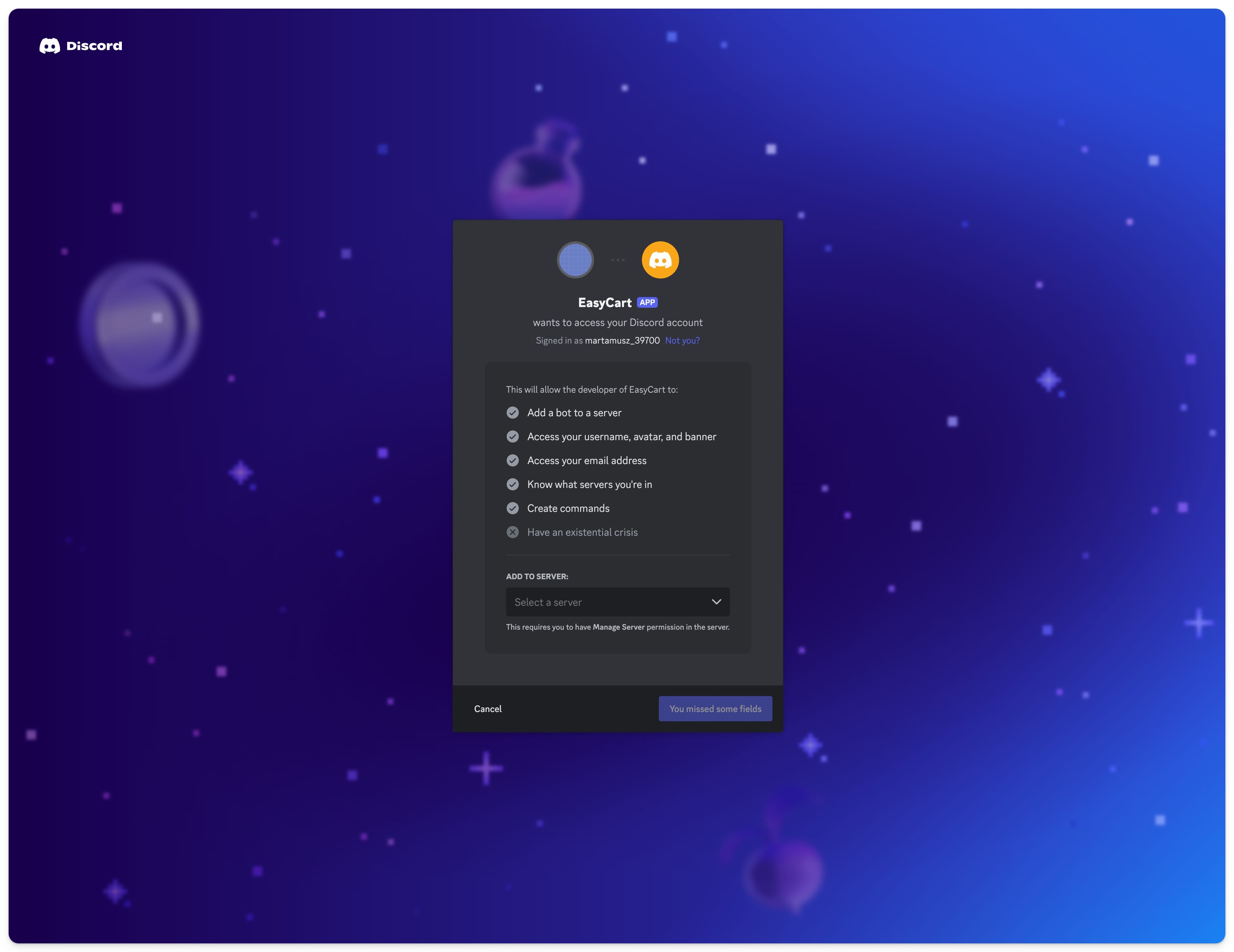 Assign Easytools access to your Discord account
