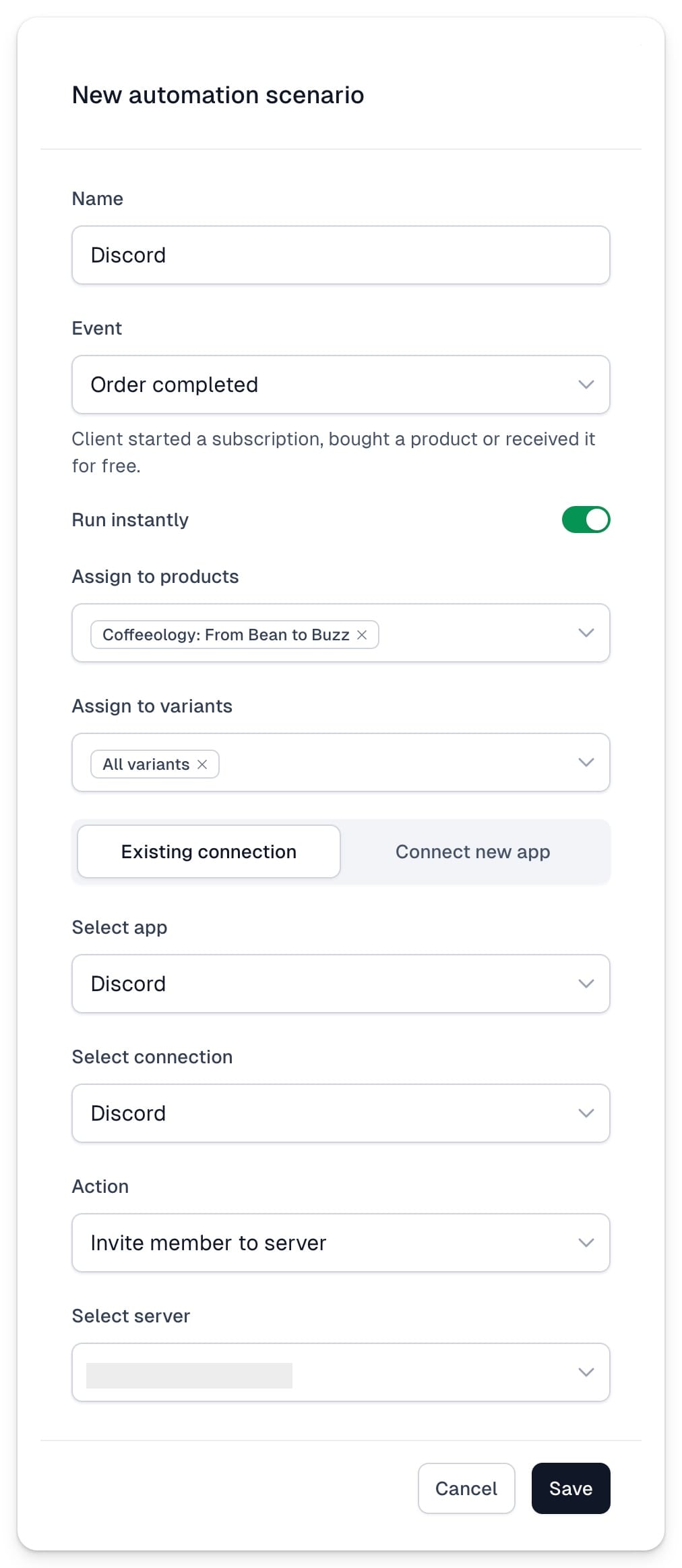 Discord access add-on enabled in the checkout configurator