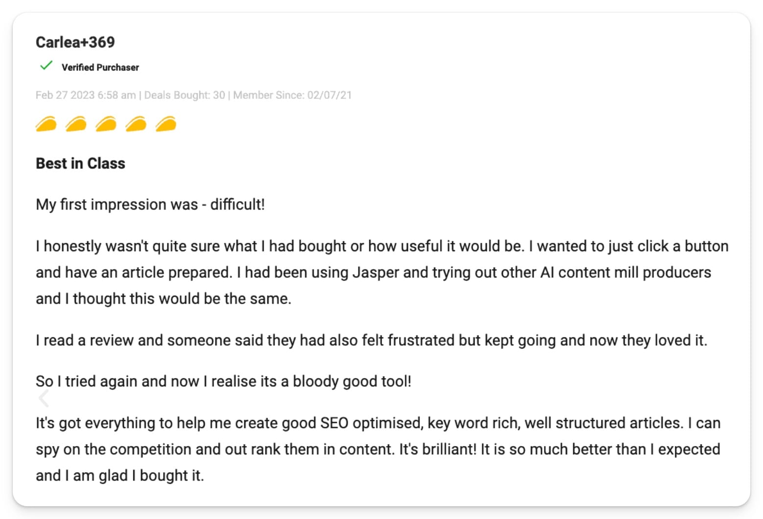 The writer describes an entire journey with the product, including up and downs along the way, in just a few…