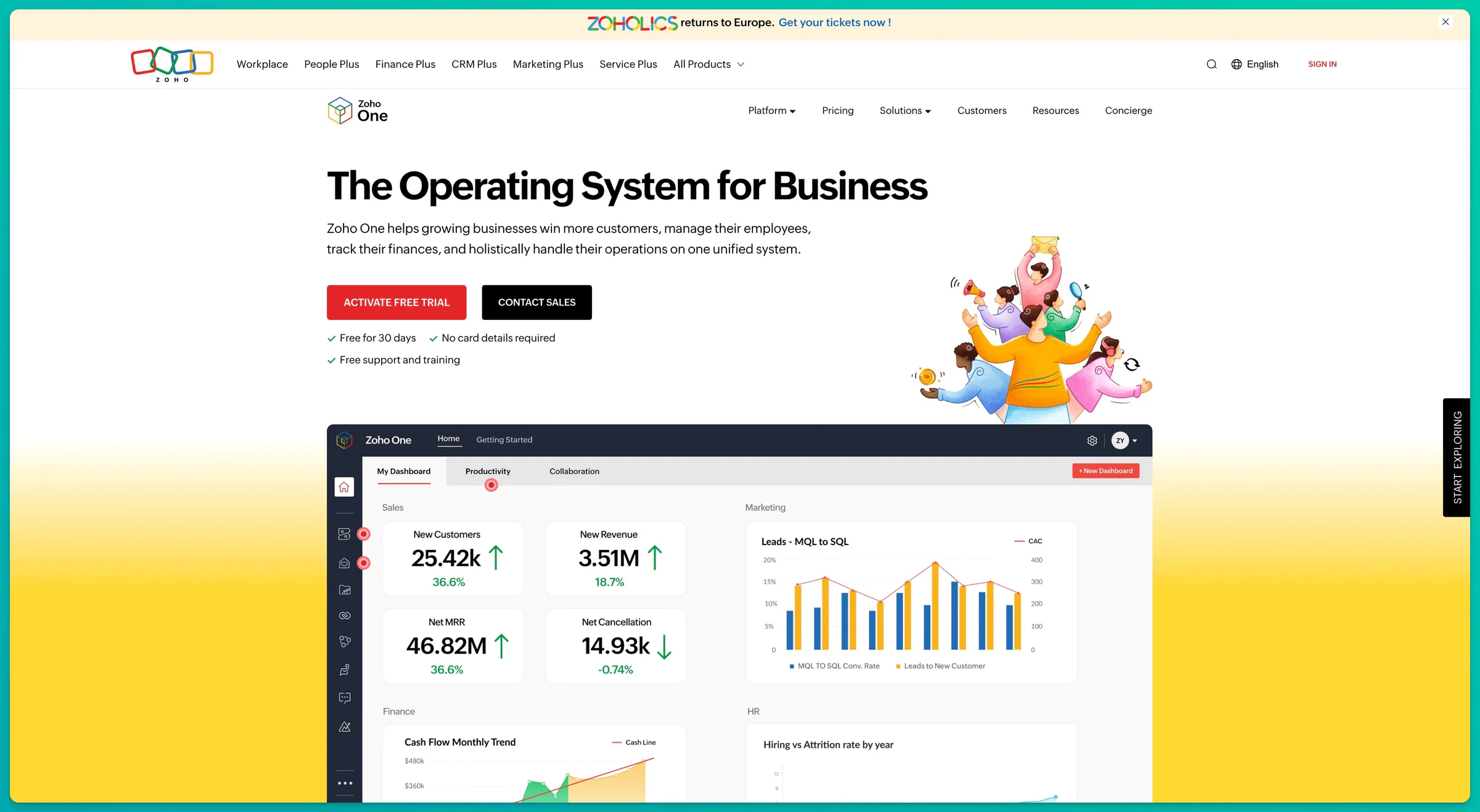 Sitio web oficial de Zoho CRM