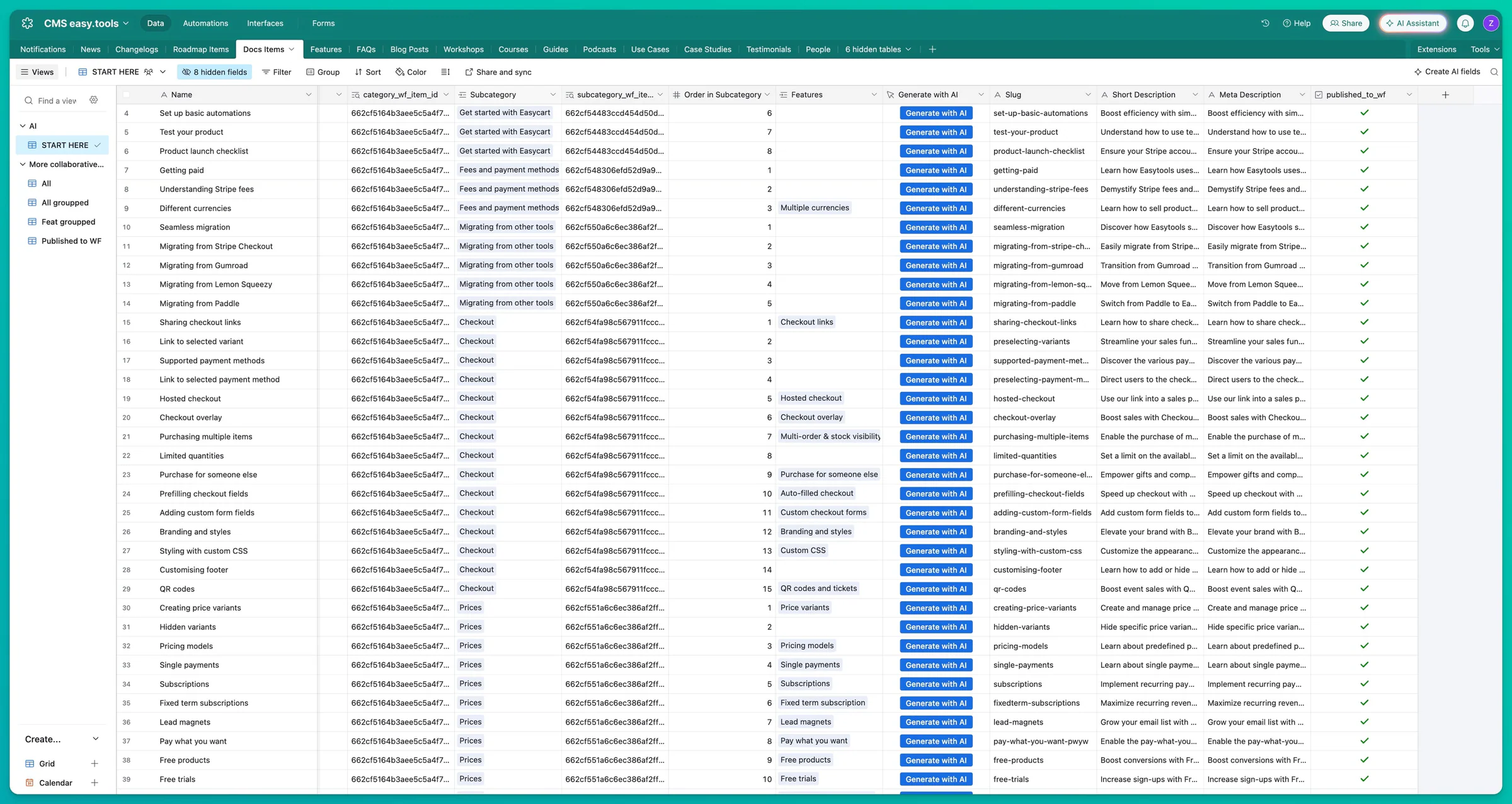 Base de datos de Airtable