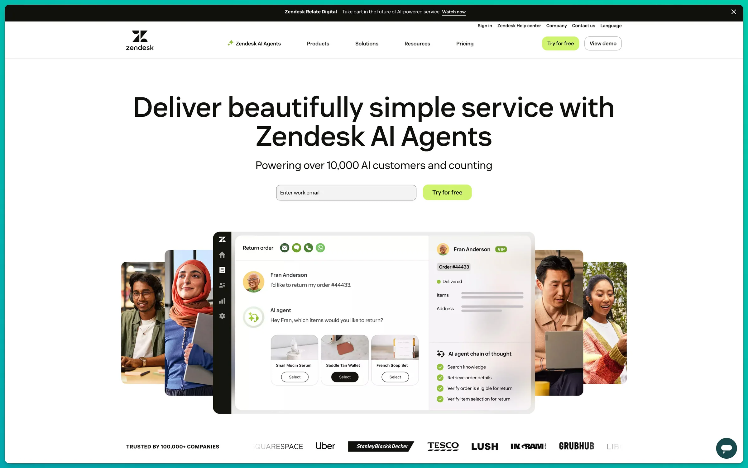 Sitio web oficial de Zendesk