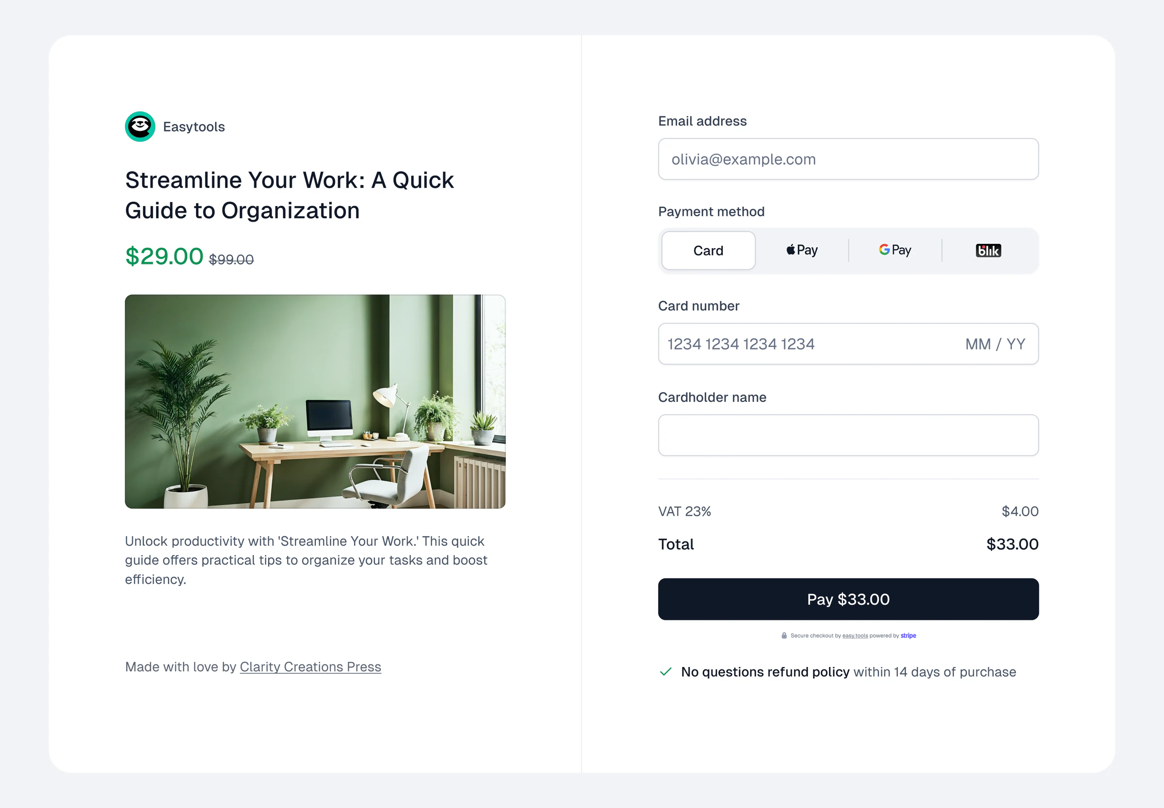 One-page checkout; Easytools