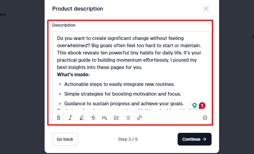 Rédaction de la description et des détails du produit