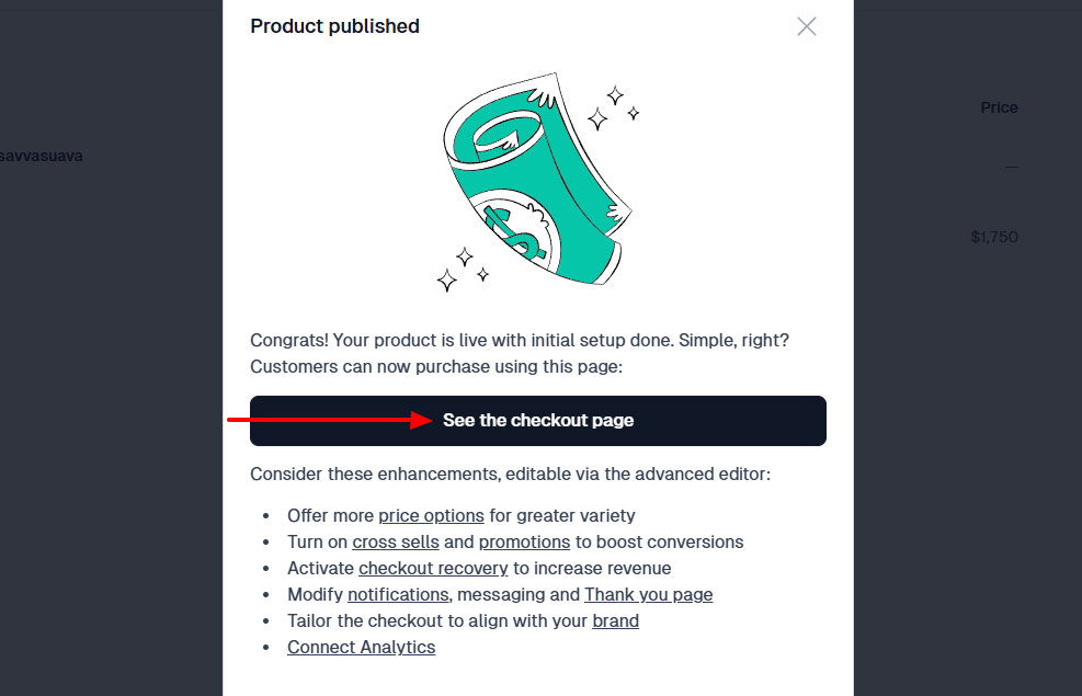 Vérification de la page de paiement d'un produit